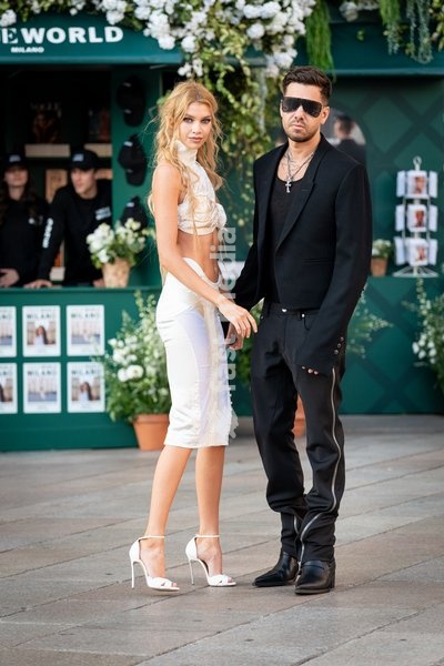 Stella Maxwell and Matteo Milleri arrive at Vogue world show during the Milan Fashion Week - Womenswear Spring/Summer 2027 in Milan, Italy, on 22 September 2026