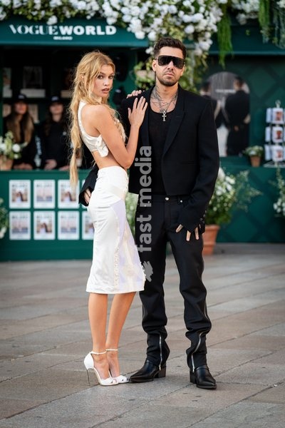 Stella Maxwell and Matteo Milleri arrive at Vogue world show during the Milan Fashion Week - Womenswear Spring/Summer 2027 in Milan, Italy, on 22 September 2026