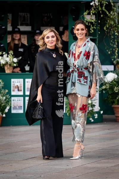 Silvia Grassi Damiani and Olivia Palermo arrive at Vogue world show during the Milan Fashion Week - Womenswear Spring/Summer 2027 in Milan, Italy, on 22 September 2026