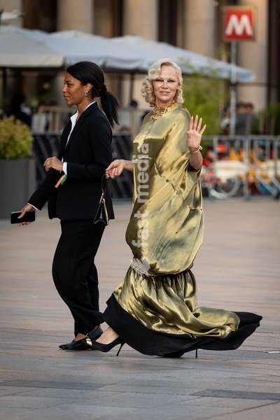 Pamela Anderson arrives at Vogue world show during the Milan Fashion Week - Womenswear Spring/Summer 2027 in Milan, Italy, on 22 September 2026