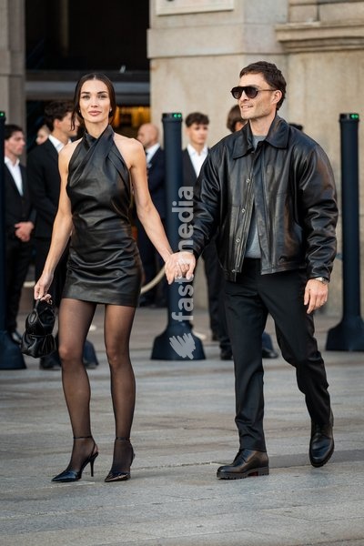 Ed Westwick and Amy Jackson arrive at Vogue world show during the Milan Fashion Week - Womenswear Spring/Summer 2027 in Milan, Italy, on 22 September 2026