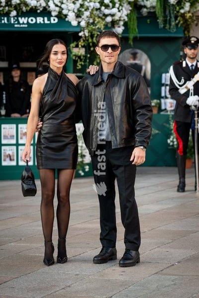 Ed Westwick and Amy Jackson arrive at Vogue world show during the Milan Fashion Week - Womenswear Spring/Summer 2027 in Milan, Italy, on 22 September 2026