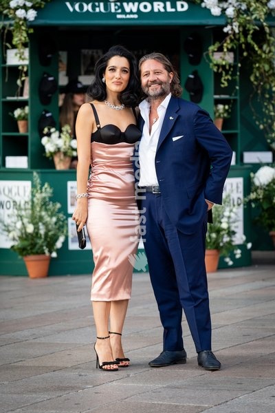 Claudia Lagona, Levante, and Guido Grassi Damiani arrive at Vogue world show during the Milan Fashion Week - Womenswear Spring/Summer 2027 in Milan, Italy, on 22 September 2026