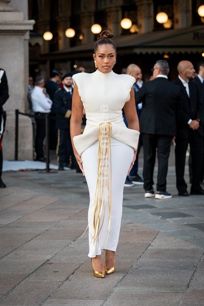 Jordyn Woods arrives at Vogue world show during the Milan Fashion Week - Womenswear Spring/Summer 2027 in Milan, Italy, on 22 September 2026