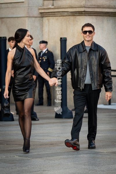 Ed Westwick and Amy Jackson arrive at Vogue world show during the Milan Fashion Week - Womenswear Spring/Summer 2027 in Milan, Italy, on 22 September 2026