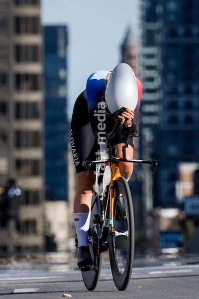 Slovakian Lujza Bartosikova pictured in action during the women's Junior individual time trial race (10,07 km) at the cycling UCI Road World Championship, in Montreal, Canada, Tuesday 22 September 2026