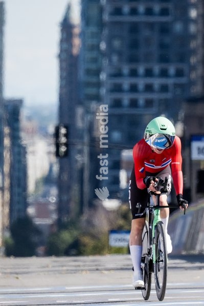 Norwegian Sindre Orholm Lonseth pictured in action during the men's Junior individual time trial race (20,03 km) at the cycling UCI Road World Championship, in Montreal, Canada, Tuesday 22 September 2026