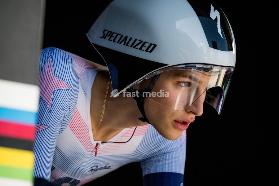 American Enzo Hincapie pictured in action during the men's Junior individual time trial race (20,03 km) at the cycling UCI Road World Championship, in Montreal, Canada, Tuesday 22 September 2026