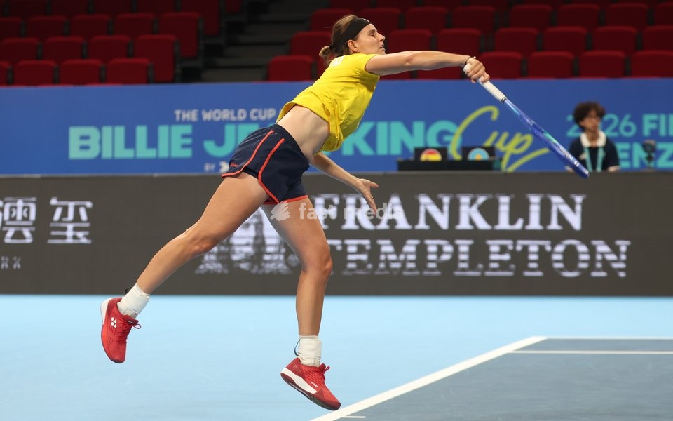Belgian Greet Minnen pictured during a training session for the Finals of the Billie King Cup tournament, on Wednesday 23 September 2026 in Shenzhen, China. Tomorrow, Belgium will play in Quarterfinals against Ukraine