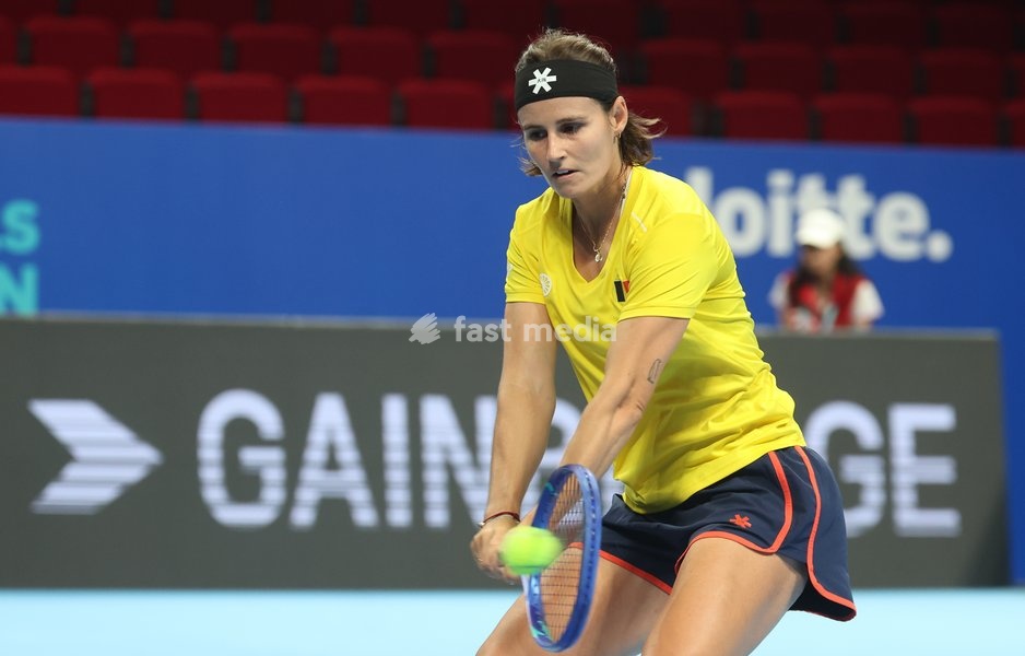 Belgian Greet Minnen pictured during a training session for the Finals of the Billie King Cup tournament, on Wednesday 23 September 2026 in Shenzhen, China. Tomorrow, Belgium will play in Quarterfinals against Ukraine