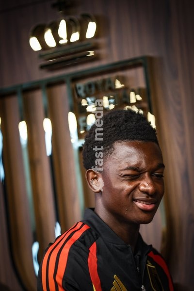 Jesse Bisiwu pictured during a press conference of the Red Devils U21 youth team, the Belgian youth national soccer team, at the national training center in Tubize, Wednesday 23 September 2026. The team is preparing for fixtures in the Euro 2027 qualifiers games