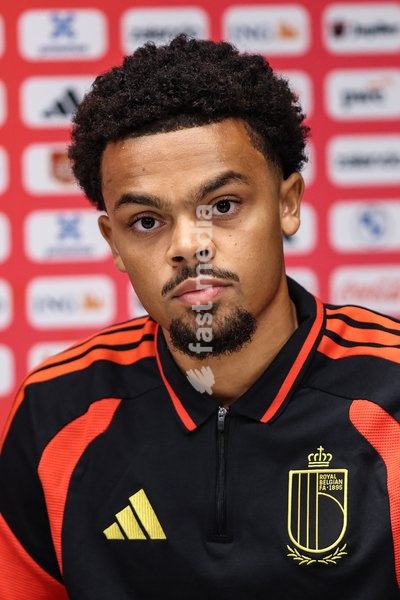 Belgian Lucas Noubi pictured during a press conference of the Red Devils U21 youth team, the Belgian youth national soccer team, at the national training center in Tubize, Wednesday 23 September 2026. The team is preparing for fixtures in the Euro 2027 qualifiers games
