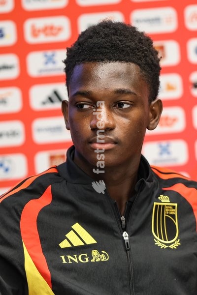 Belgium's Jesse Bisiwu pictured during a press conference of the Red Devils U21 youth team, the Belgian youth national soccer team, at the national training center in Tubize, Wednesday 23 September 2026. The team is preparing for fixtures in the Euro 2027 qualifiers games
