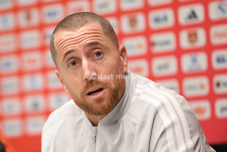 Belgium's U21 head coach Gil Swerts pictured during a press conference of the Red Devils U21 youth team, the Belgian youth national soccer team, at the national training center in Tubize, Wednesday 23 September 2026. The team is preparing for fixtures in the Euro 2027 qualifiers games