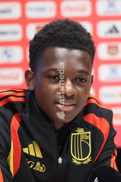 Belgium's Jesse Bisiwu pictured during a press conference of the Red Devils U21 youth team, the Belgian youth national soccer team, at the national training center in Tubize, Wednesday 23 September 2026. The team is preparing for fixtures in the Euro 2027 qualifiers games