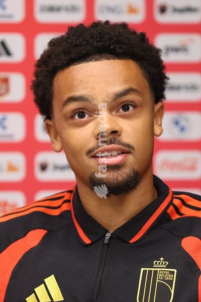 Belgian Lucas Noubi pictured during a press conference of the Red Devils U21 youth team, the Belgian youth national soccer team, at the national training center in Tubize, Wednesday 23 September 2026. The team is preparing for fixtures in the Euro 2027 qualifiers games