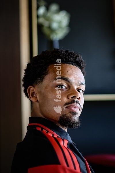Belgian Lucas Noubi poses for the photographer during a press conference of the Red Devils U21 youth team, the Belgian youth national soccer team, at the national training center in Tubize, Wednesday 23 September 2026. The team is preparing for fixtures in the Euro 2027 qualifiers games