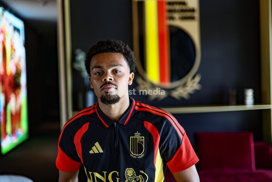 Belgian Lucas Noubi poses for the photographer during a press conference of the Red Devils U21 youth team, the Belgian youth national soccer team, at the national training center in Tubize, Wednesday 23 September 2026. The team is preparing for fixtures in the Euro 2027 qualifiers games