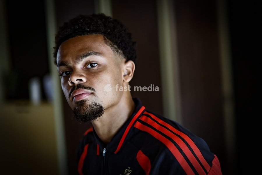 Belgian Lucas Noubi poses for the photographer during a press conference of the Red Devils U21 youth team, the Belgian youth national soccer team, at the national training center in Tubize, Wednesday 23 September 2026. The team is preparing for fixtures in the Euro 2027 qualifiers games