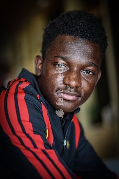 Belgium's Jesse Bisiwu poses for the photographer during a press conference of the Red Devils U21 youth team, the Belgian youth national soccer team, at the national training center in Tubize, Wednesday 23 September 2026. The team is preparing for fixtures in the Euro 2027 qualifiers games