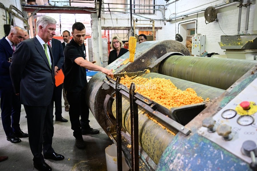 King Philippe - Filip of Belgium enjoys a guided tour at the Savonneries Bruxelloises soap manufacturer in Laeken, where the King will inaugurate the factory’s new building to mark its centennial, on Wednesday 23 September 2026