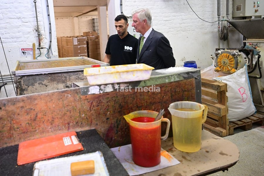 King Philippe - Filip of Belgium enjoys a guided tour at the Savonneries Bruxelloises soap manufacturer in Laeken, where the King will inaugurate the factory’s new building to mark its centennial, on Wednesday 23 September 2026
