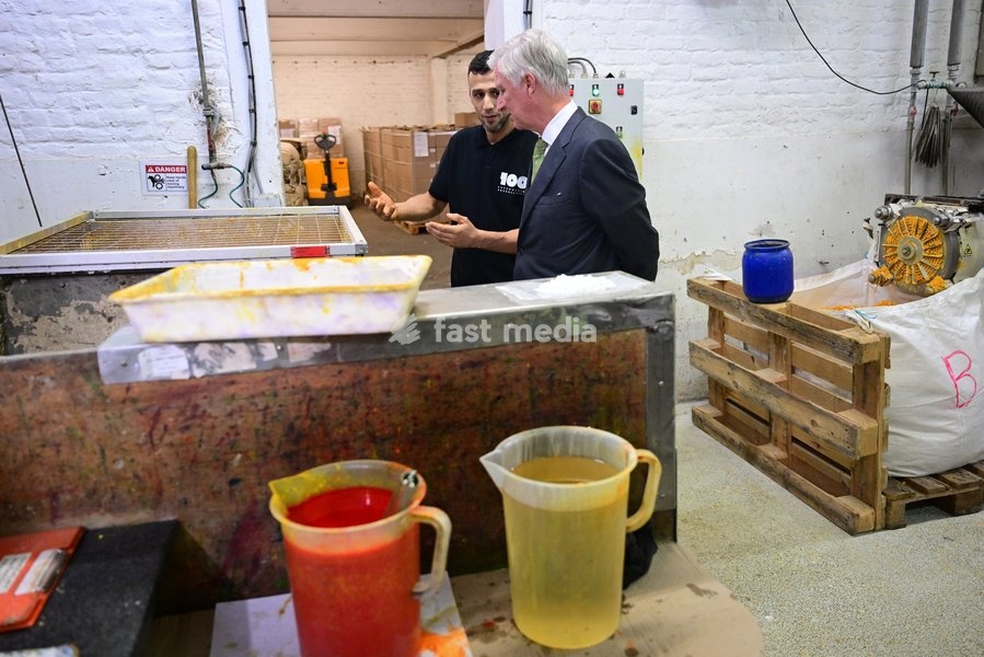 King Philippe - Filip of Belgium enjoys a guided tour at the Savonneries Bruxelloises soap manufacturer in Laeken, where the King will inaugurate the factory’s new building to mark its centennial, on Wednesday 23 September 2026