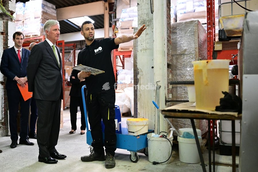 King Philippe - Filip of Belgium enjoys a guided tour at the Savonneries Bruxelloises soap manufacturer in Laeken, where the King will inaugurate the factory’s new building to mark its centennial, on Wednesday 23 September 2026