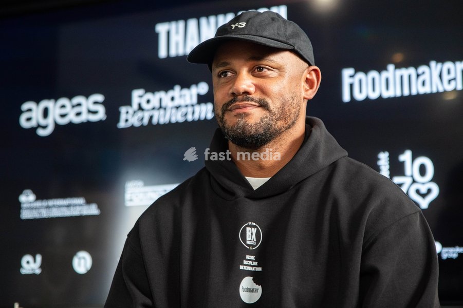 Former international player and FC Bayern's Head Coach Vincent Kompany pictured at a press conference to announce the partnership between the BX Brussels soccer club and Foodmaker on Wednesday 23 September 2026 in Brussels