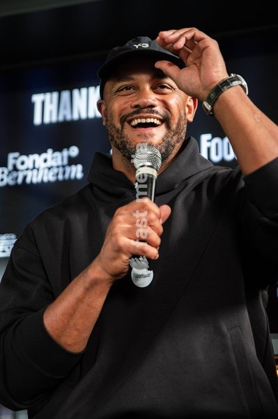 Former international player and FC Bayern's Head Coach Vincent Kompany delivers a speech at a press conference to announce the partnership between the BX Brussels soccer club and Foodmaker on Wednesday 23 September 2026 in Brussels