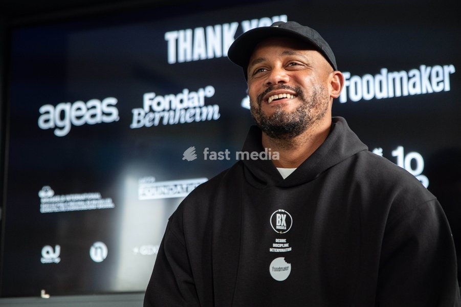Former international player and FC Bayern's Head Coach Vincent Kompany pictured at a press conference to announce the partnership between the BX Brussels soccer club and Foodmaker on Wednesday 23 September 2026 in Brussels