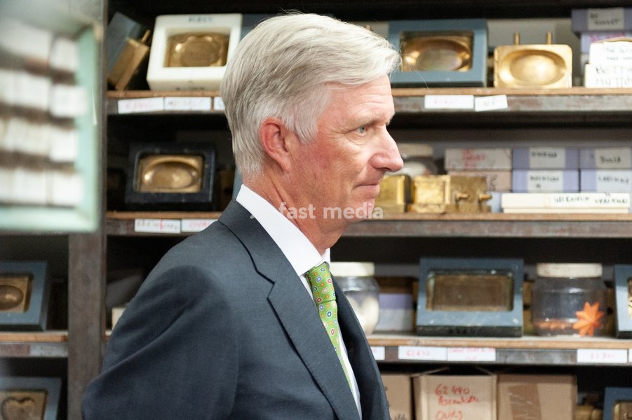 King Philippe - Filip of Belgium pictured during a royal visit to the Savonneries Bruxelloises soap manufacturer in Laeken - Laken, Brussels, where the King will inaugurate the factory’s new building to mark its centennial, on Monday 22 September 2025