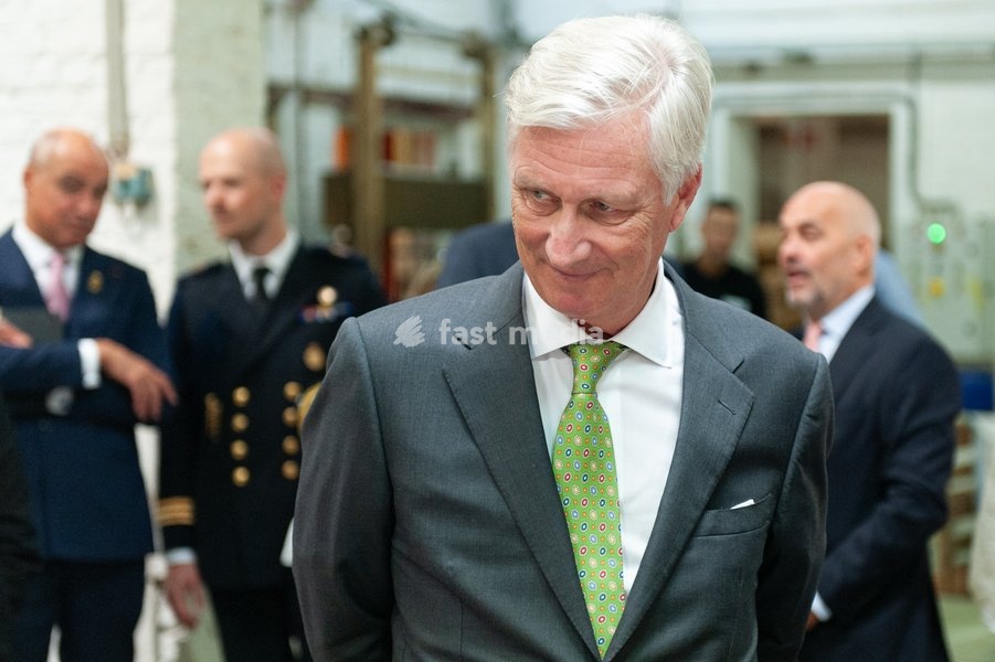 King Philippe - Filip of Belgium pictured during a royal visit to the Savonneries Bruxelloises soap manufacturer in Laeken - Laken, Brussels, where the King will inaugurate the factory’s new building to mark its centennial, on Monday 22 September 2025