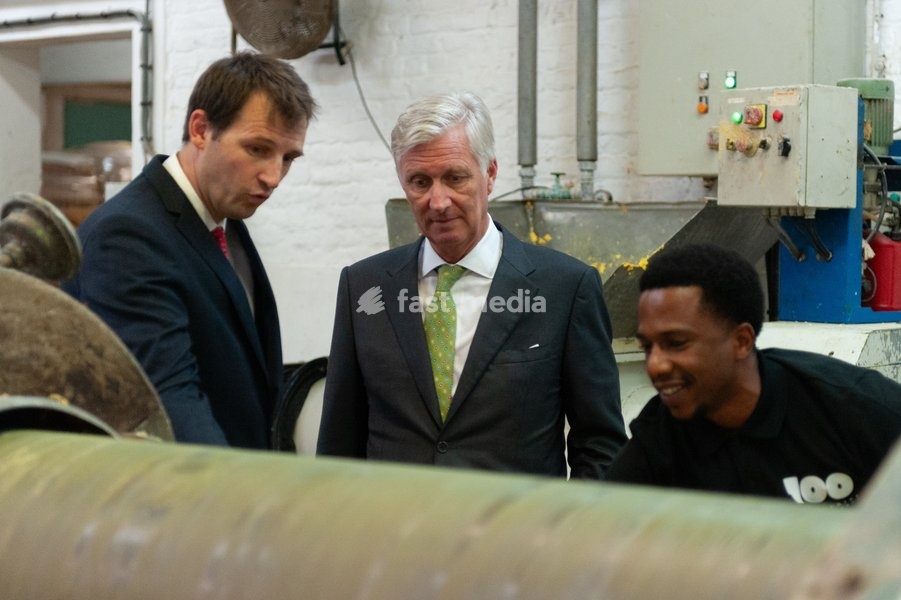 King Philippe - Filip of Belgium pictured during a royal visit to the Savonneries Bruxelloises soap manufacturer in Laeken - Laken, Brussels, where the King will inaugurate the factory’s new building to mark its centennial, on Monday 22 September 2025