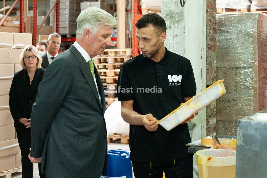 King Philippe - Filip of Belgium pictured during a royal visit to the Savonneries Bruxelloises soap manufacturer in Laeken - Laken, Brussels, where the King will inaugurate the factory’s new building to mark its centennial, on Monday 22 September 2025