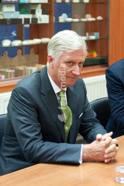 King Philippe - Filip of Belgium pictured during a royal visit to the Savonneries Bruxelloises soap manufacturer in Laeken - Laken, Brussels, where the King will inaugurate the factory’s new building to mark its centennial, on Monday 22 September 2025