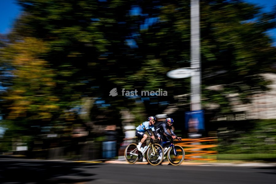 Belgian Remco Evenepoel and New Zealander Laurence Pithie of Red Bull-BORA-hansgrohe pictured in action during a training before the cycling World Championship, in Montreal, Canada, Wednesday 23 September 2026. The UCI road world championships are taking place from 20 to 27 September, in Montreal,…