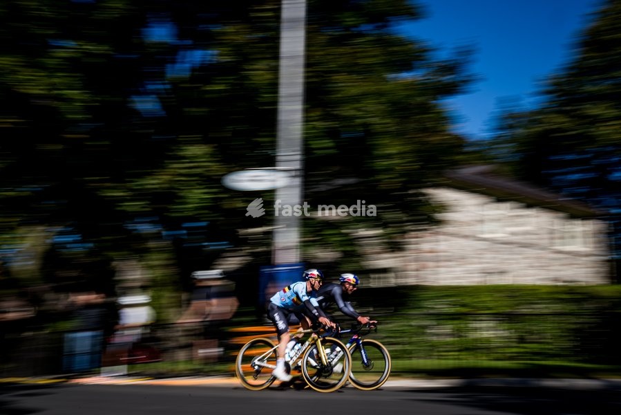Belgian Remco Evenepoel and New Zealander Laurence Pithie of Red Bull-BORA-hansgrohe pictured in action during a training before the cycling World Championship, in Montreal, Canada, Wednesday 23 September 2026. The UCI road world championships are taking place from 20 to 27 September, in Montreal,…