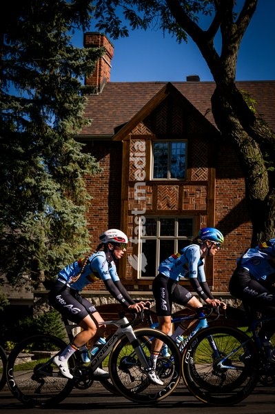 Belgian Sandrine Tas of Lotto‐Intermarche Ladies and Belgian Julie Van De Velde pictured in action during a training before the cycling World Championship, in Montreal, Canada, Wednesday 23 September 2026. The UCI road world championships are taking place from 20 to 27 September, in Montreal, Canada