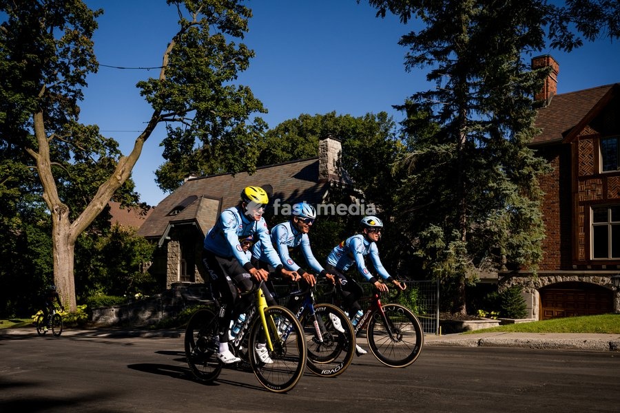 Belgian cycling athletes pictured in action during a training before the cycling World Championship, in Montreal, Canada, Wednesday 23 September 2026. The UCI road world championships are taking place from 20 to 27 September, in Montreal, Canada