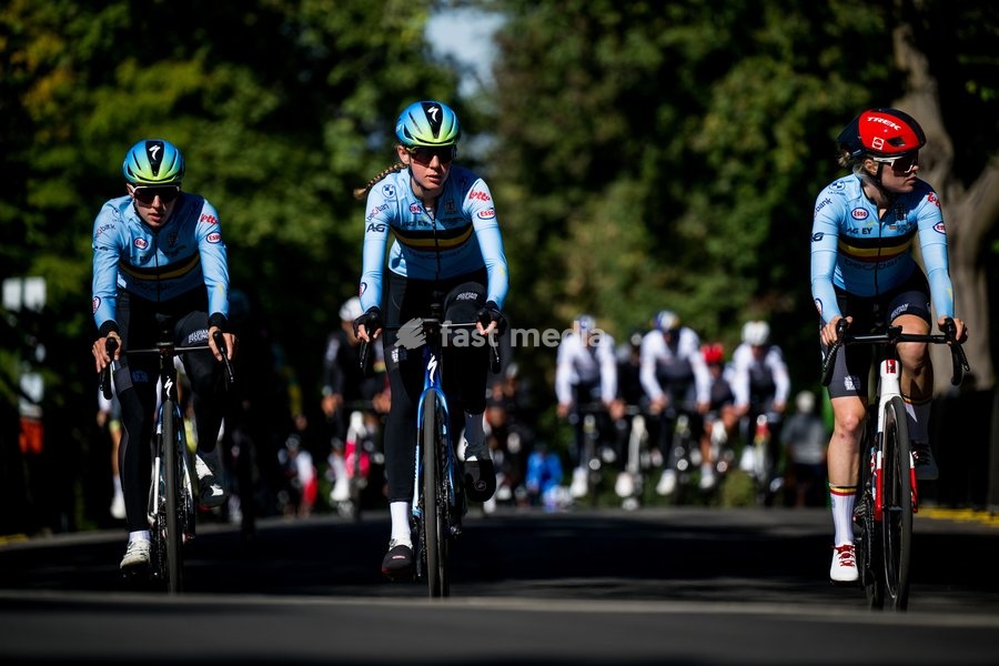 Belgian cycling athletes pictured in action during a training before the cycling World Championship, in Montreal, Canada, Wednesday 23 September 2026. The UCI road world championships are taking place from 20 to 27 September, in Montreal, Canada