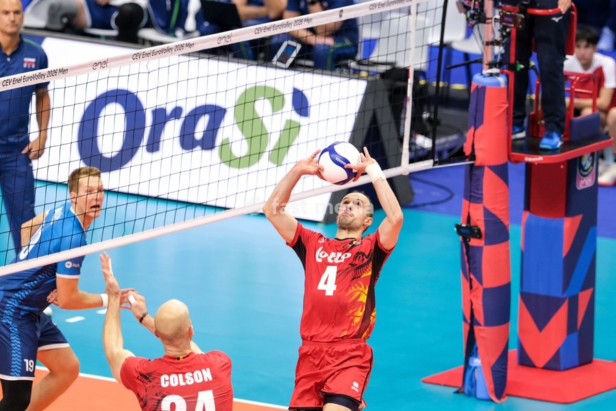 Stijn D'Hulst of Belgium during the Belgium vs Slovenia match at Quarter Final of the CEV Enel EuroVolley 2026 Men at PalaVela in Turin, Italy, on September 23, 2026. Belgium losts the match against Slovenia with a score 1-3