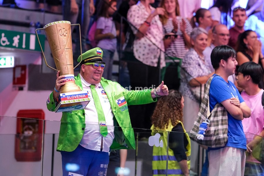 A Slovenia fan during the Belgium vs Slovenia match at Quarter Final of the CEV Enel EuroVolley 2026 Men at PalaVela in Turin, Italy, on September 23, 2026. Belgium losts the match against Slovenia with a score 1-3