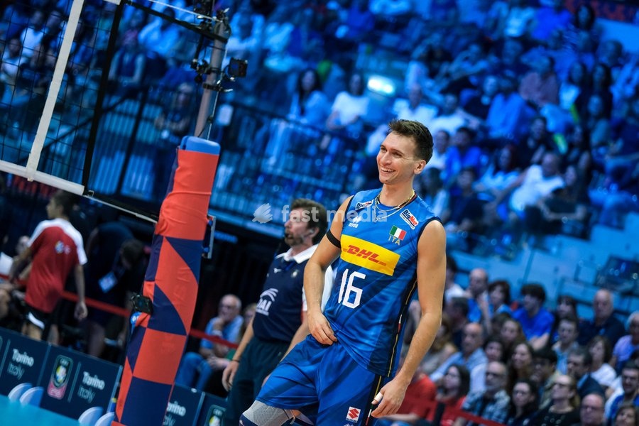 Yuri Romanò of the Italy during the Italy vs Finland match at Quarter Final of the CEV Enel EuroVolley 2026 Men at PalaVela in Turin, Italy, on September 23, 2026. Italy loses the match against Finland with a score 2-3