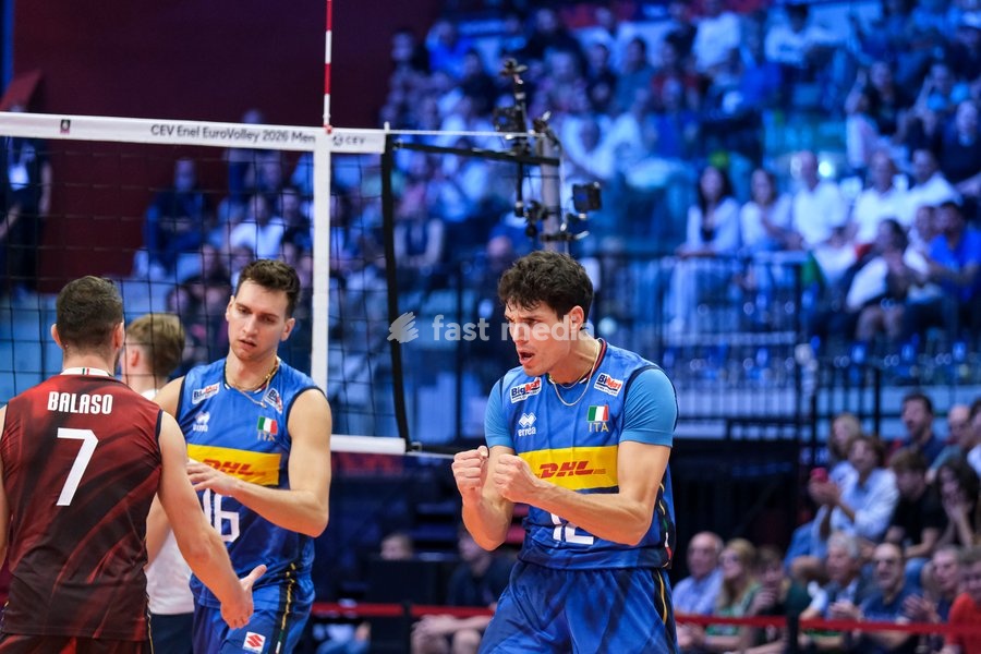 Mattia Bottolo of the Italy during the Italy vs Finland match at Quarter Final of the CEV Enel EuroVolley 2026 Men at PalaVela in Turin, Italy, on September 23, 2026. Italy loses the match against Finland with a score 2-3