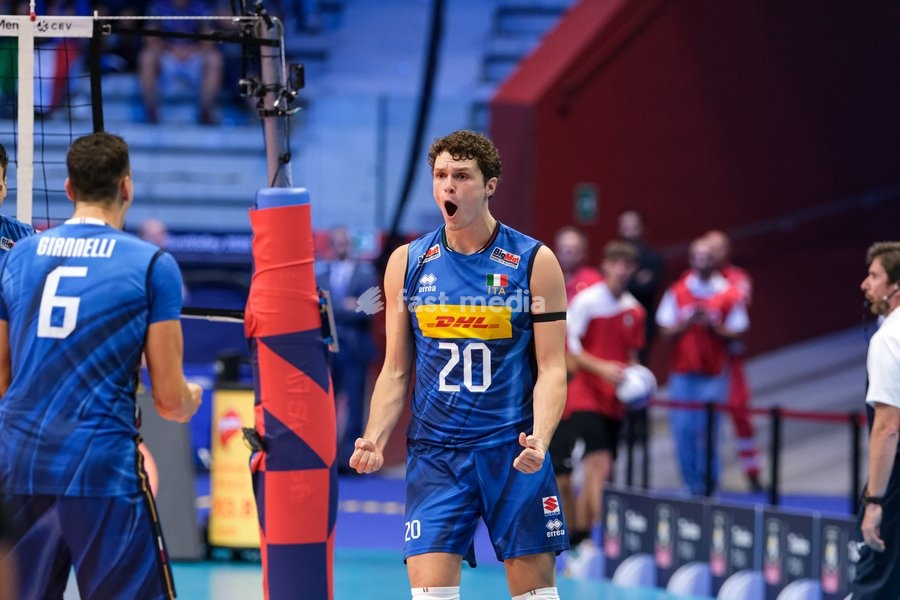 Pardo Mati of the Italy during the Italy vs Finland match at Quarter Final of the CEV Enel EuroVolley 2026 Men at PalaVela in Turin, Italy, on September 23, 2026. Italy loses the match against Finland with a score 2-3