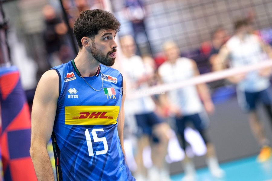 Daniele Lavia of the Italy during the Italy vs Finland match at Quarter Final of the CEV Enel EuroVolley 2026 Men at PalaVela in Turin, Italy, on September 23, 2026. Italy loses the match against Finland with a score 2-3