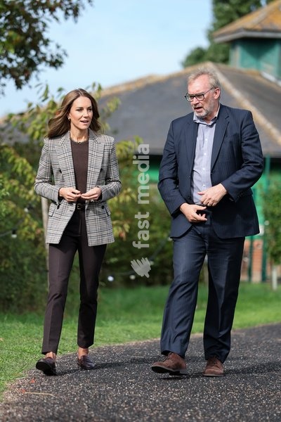 SOUTHEND, ENGLAND - SEPTEMBER 24: Catherine, Princess of Wales and Mike Trace, CEO of The Forward Trust walk together during a visit to The Forward Trust to mark Addiction Awareness Week on September 24, 2026 in Southend, England. The Forward Trust supports people as they recover from addiction…