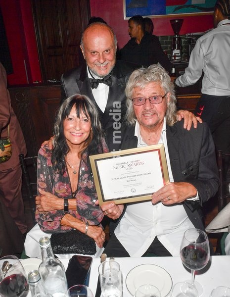 Joy Bevan and Bev Bevan with Founder of Xerjoff Sergio Momo attend The Boisdale Xerjoff Music Awards at Boisdale of Canary Wharf on September 23, 2026 in London, England