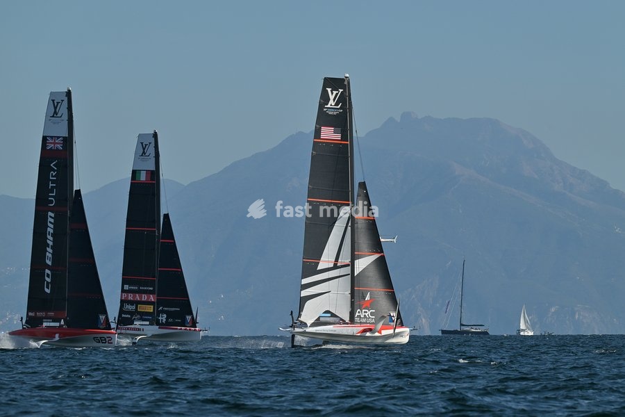 GB1 Cobham-Ultra GB2- W&Y Team, Luna Rossa Team, Arc Team Usa Team during the Americas Cup Preliminary Regatta Sailing Day 1 at the Race Village on 24th September 2026 in Naples, Italy